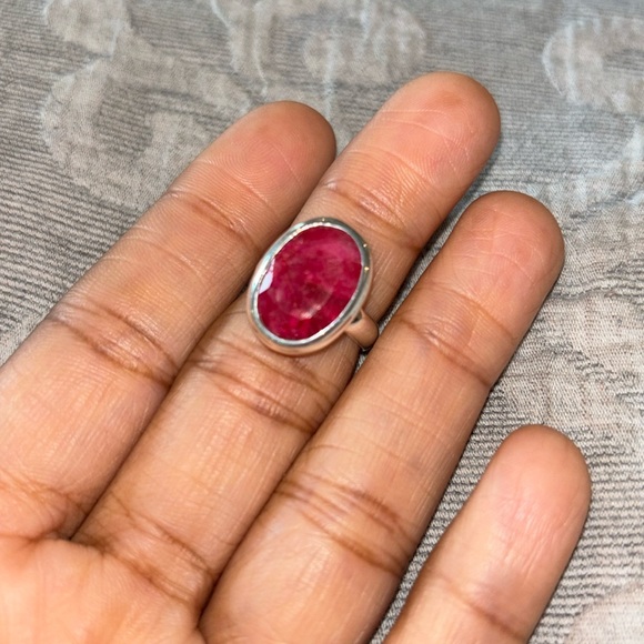 Red Ruby Oval ring, July birthstone silver ring, 925 silver rings Sizes 6, 7, 8 - Picture 5 of 10